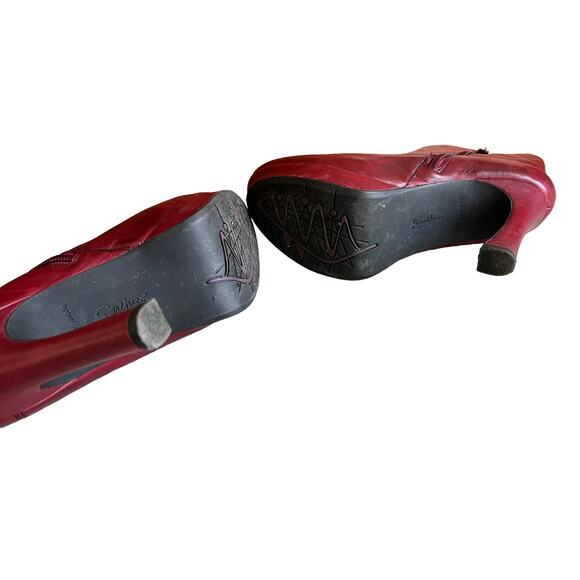 Earthies Steampunk Ruffled Leather Ferarra Platform Boots Deep Red Wine 9 - Picture 9 of 10